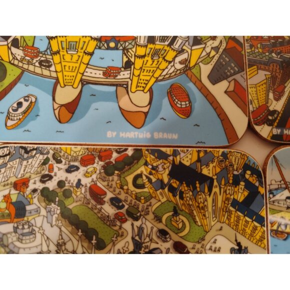 6 Hartwig Braun Cork Backed Coasters, Paris Grane Roue Millinuem Dome Big Ben - Picture 8 of 9